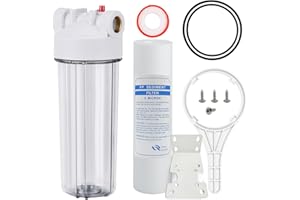 MOPUEHEL Whole House Water Filter Housing Clear,10" X 2.5" Inline Sediment Water Filter for RV, Home, Aquarium, Maple Syrup RO System, with PP Filter, 3/4 NPT Brass Port, Steel Bracket - 1025TBP