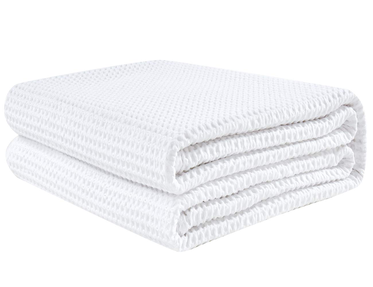 PHF Cotton Waffle Weave Blankets King Size Soft Cozy Lightweight for Bed Couch Sofa White