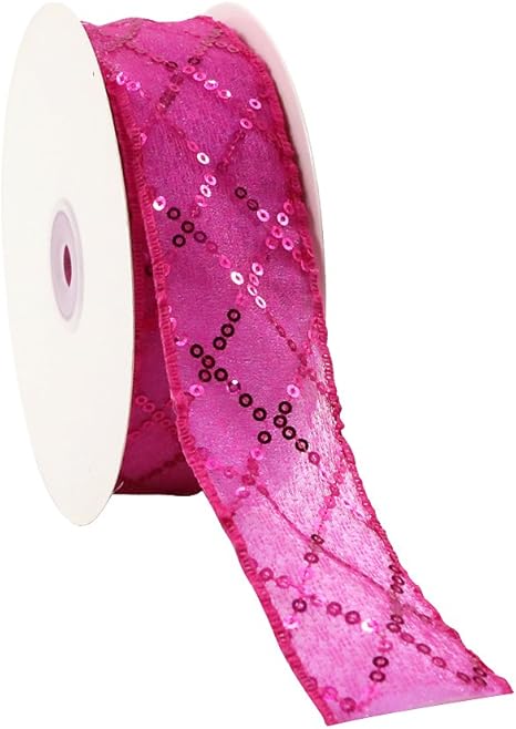 Amazon David Accessories リボン チュール キラキラ 長さ約25ヤード 幅約38mm ブレード シルバー キラキラ スパンコールレース トリム ハンドメイド パーツ レオタード バトントワリング 社交ダンス 装飾 衣装 ダンス 手芸 手作り ホトピンク リボン 通販