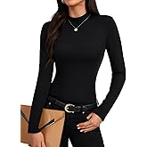 Rooscier Women's Mock Neck Long Sleeve Slim Fitted Stretch Basic Tee Shirts Tops
