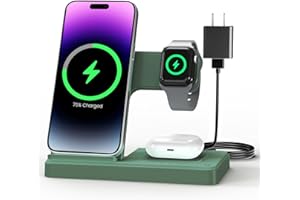 GETPALS Wireless Charger Stand Charging Station: 3 in 1 Charger Multiple Devices for Apple iPhone 17 16e 16 15 14 Pro Max 13 12 11 for Watch 10 9 8 7 6 5 4 3 2 SE and Ultra & Airpods Series, Dark Green