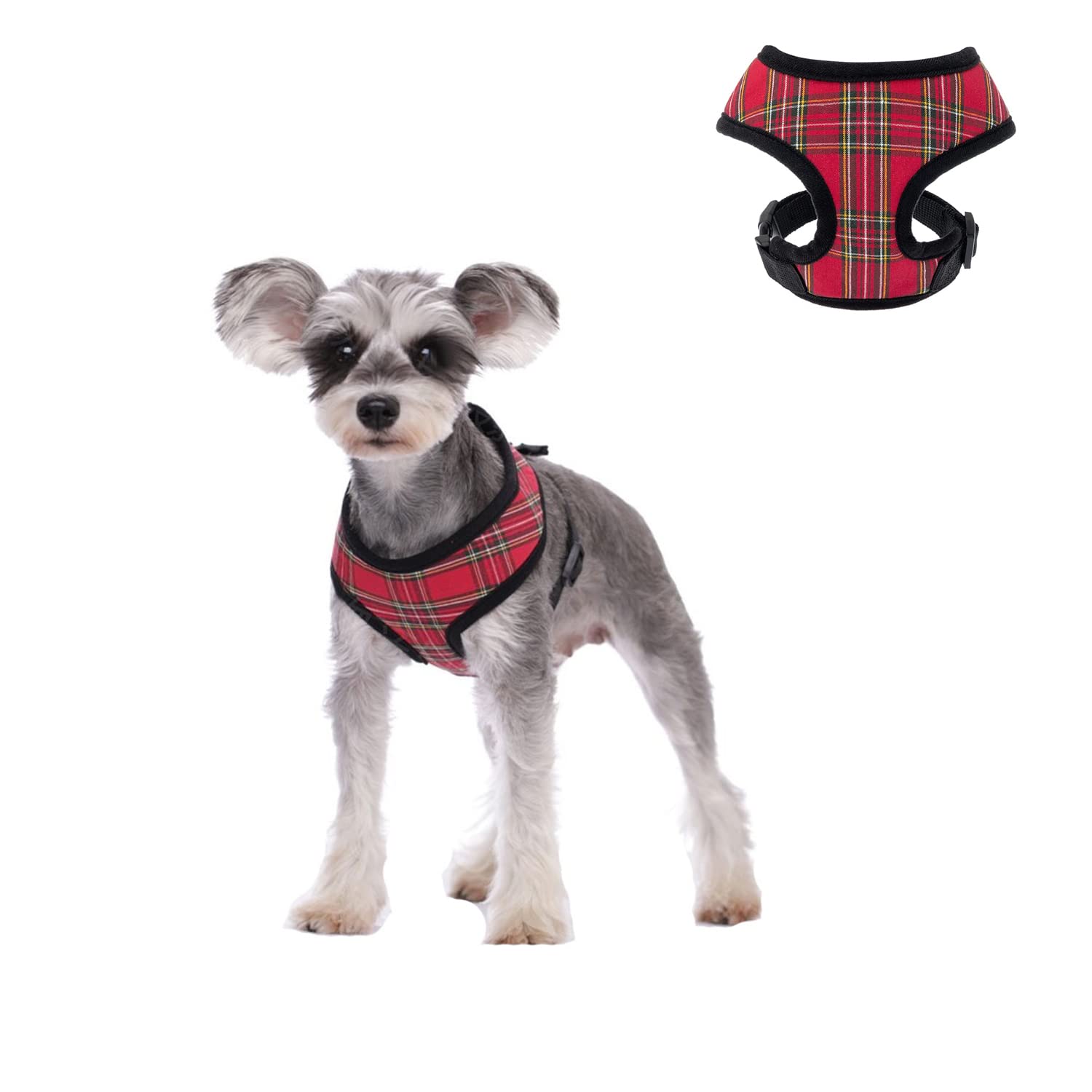 Dog Harnesses,Soft Cotton Plaid Small Dog Harness Pet Vest Harnesses for Cats Puppy Samll Dogs Medium Dogs (Red, M)