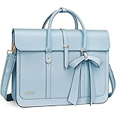 MOSISO Laptop Bag for Women, 15-15.6 inch PU Leather Laptop Shoulder Bags Convertible Backpack, 16 inch Messenger Bags Casual Handbag Work Briefcase Travel Computer Bag with Bowknot, Air Blue