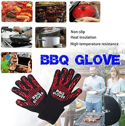 Grill Gloves, Smiful BBQ Gloves 932℉ Extreme Heat Resistant Gloves 1 Pair (Long) for Oven Mitts Cooking Kitchen Potholder Outdoors and More