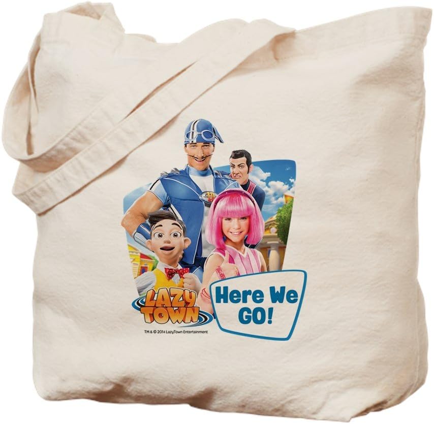 IrmaPetty Here We Go Lazytown - Natural Canvas Tote Bag, Cloth Shopping Bag