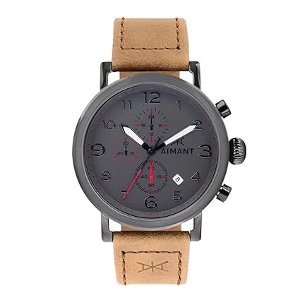 AIMANT Mens Rotterdam Gun Metal with Camel Leather Band GRO-210L5-88