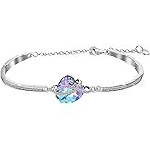AOBOCO I Love You Jewelry - Sterling Silver Blue Purple Love Heart Bangle Bracelet Embellished with Crystals from Austria, Fine Anniversary Birthday Jewelry Gifts for Women