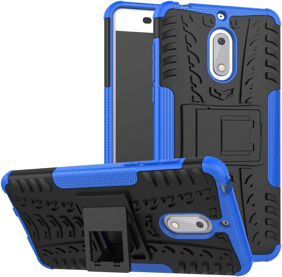 TenDll case for Nokia 6, Shockproof Tough Heavy Duty Armour Back Case Cover Pouch with Stand Double Protective Cover Nokia 6 Case -Blue