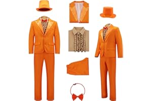 POYBRAXH Harry and Lloyd Tuxedos Mens Fun Suit Dumber Orange Suit Dumb Blue Blazer Top Hat Bow Tie Halloween Cosplay Costume