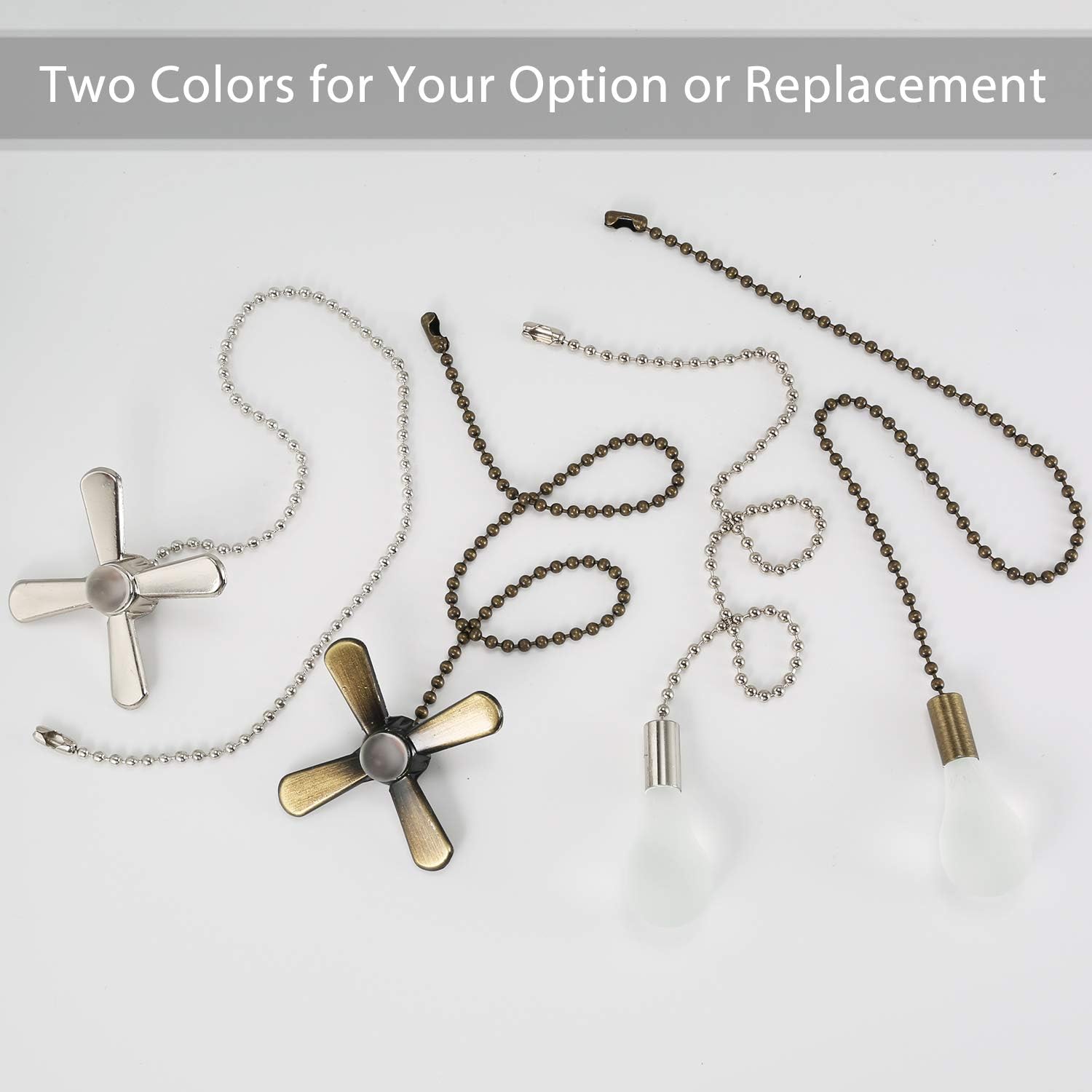 Ceiling Fan Pull Chain 4PCS 2 Sets Pull Chain Extension with Connector Copper Beaded Ball Pull Chain for Ceiling Light Fan 2 Colors Bronze and White Nickel Classic Ceiling Fan Pull Cord Pendant - - 