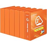 COMIX Heavy Sturdy 2 Inch Slant-D Ring 3 Ring Binder with Clear View Cover | 2"Heavy Duty Slant-D Ring,PVC-Free 2.4mm Board,Holds 225 Letter Sheets,Commercial Bulk for Corporate Offices,6 Pack (Orange)