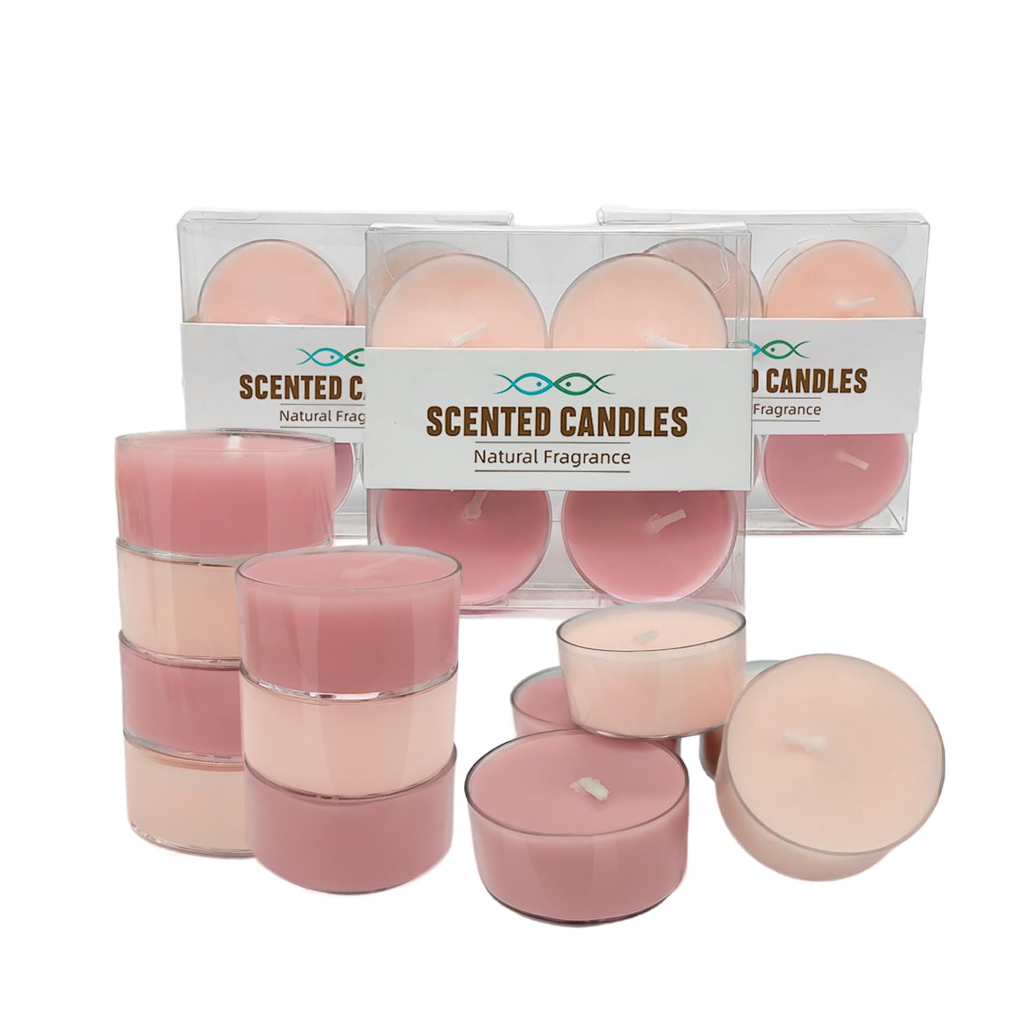 Photo 1 of 12 Pack Scented Tealight Candles, Bee Wax & Soy Wax Blended Tea Lights Candle in Pink, 2 Scents Include Peach Oolong Tea and Fig & Pear Scents, Mini Candles in Clear Acrylic Cups by Kissingfish