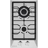 Empava 12 Inch Built-In Gas Cooktop with 2 Sealed SABAF Burners, Stainless Steel Surface, Dishwasher Safe Cast Iron Grates, NG/LPG Convertible
