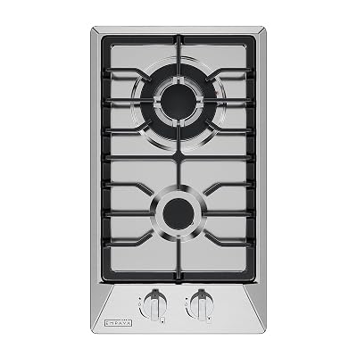 Empava 12 Inch Built-In Gas Cooktop with 2 Sealed SABAF Burners, Stainless Steel Surface, Dishwasher Safe Cast Iron Grates, NG/LPG Convertible