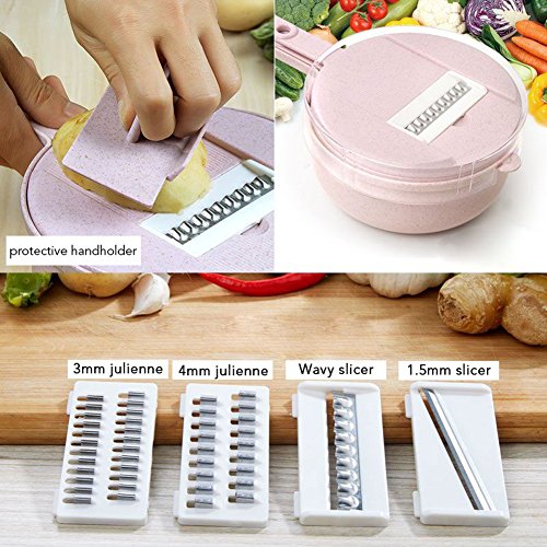 Vegetable Slicer-Adjustable Mandoline Kitchen Slicer with Stainless Steel Blades-8 in 1 Julienne Slicer with Food Storage and Filter Basket,Vegetable Cutter,Grater For Cheese,Potatoes,Onion,Zucchini