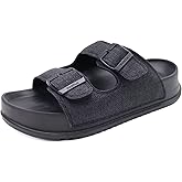 KuaiLu Womens Sandals with Arch Support Comfortable Orthopedic Cushion Recovery Slides Summer Fashion Leather Double Buckle Casual Slip On Plantar Fasciitis Shoes for Indoor&Outdoor (US Size 6-12)