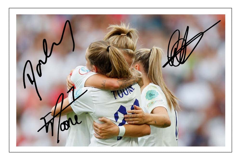 Rachel Daly, Ella Toone & Georgia Stanway England Lionesses Euro 2022 Winners Signed 12x8 Inch Photo Print With Pre Printed Signature Autograph Gift, Full Colour