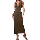 HTZMO Women Fall Knit Casual Long Dress Sexy V Neck Bodycon Wedding Guest Elegant Maxi Dresses