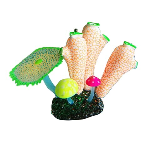 Duk3ichton Fluoreszierende künstliche Aquarium Aquarium Coral Sea Anemone Pflanze Ornament Dekor - gelb weiß