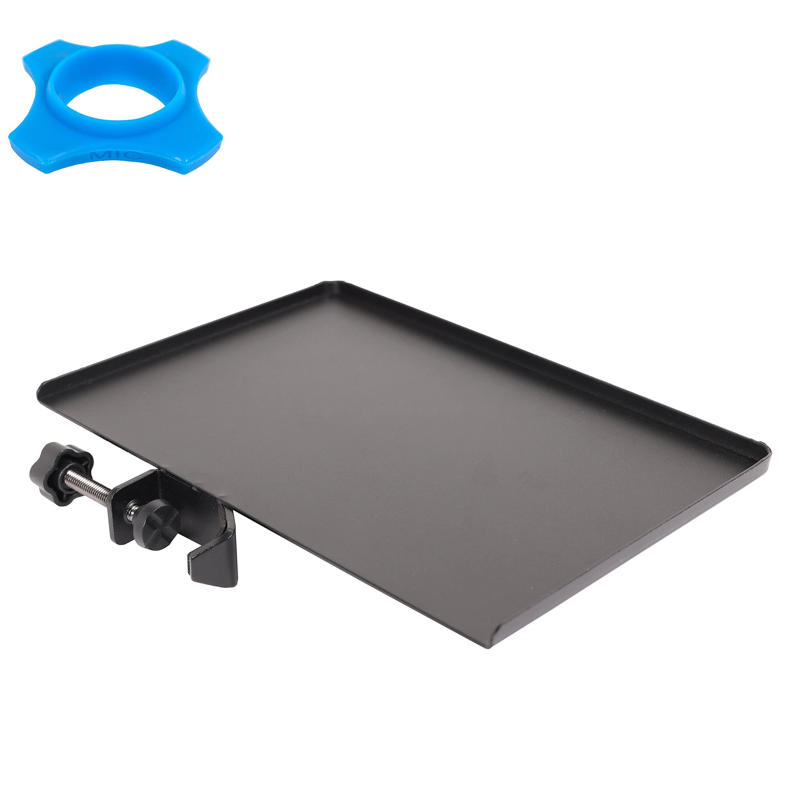 GEBRENT Microphone Stand Tray 7.9x5.5 in - Steel Clamp-On Rack Tray Holder - For Music Sheets, Live Streaming, Karaoke - Comes with Microphone Anti-Rolling Protector