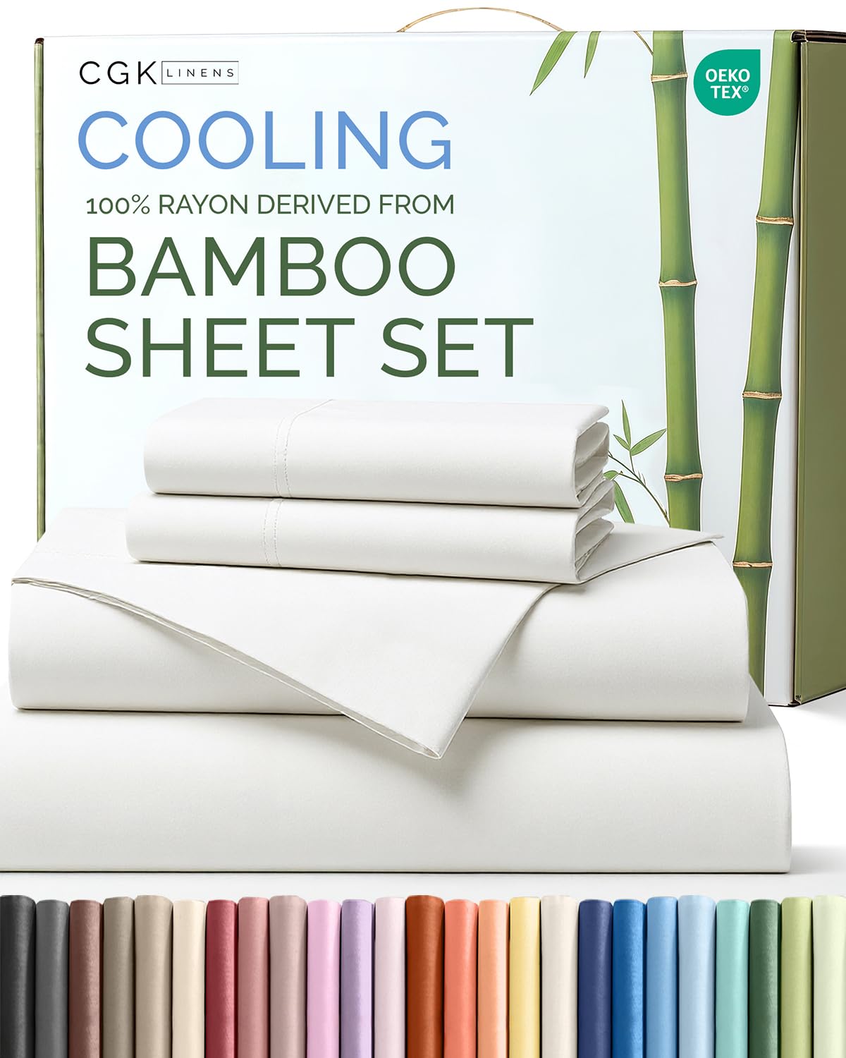 Photo 1 of 100% Rayon Derived From Bamboo - Bamboo Sheets King Size - Cooling Sheets for King - Ultra Soft, Breathable & Hotel Luxury Bedding - 1 Flat & 1 Fitted & 2 Pillowcases w/ 16 Inch Deep Pockets - White