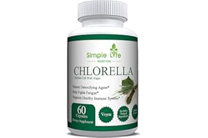 Simple Life Nutrition Organic Chlorella Capsules Cracked Cell Wall Powder - Blood Pressure Immunity & Cholesterol Supplements - Non-GMO, Vegan, Premium Chlorophyll, Iron & Protein with Minerals - 60CT