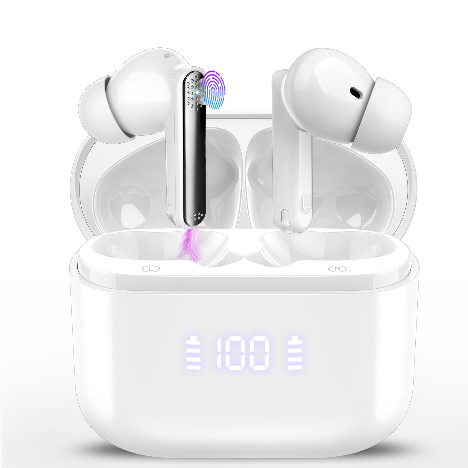 AI Language Translator Earbuds with Audio and Video Calls, 3-in-1 Bluetooth 5.4 Translation Earbuds with 165 Real Time Languages/7 Translation Modes/No Subscription Required, 48H AI Headphones White