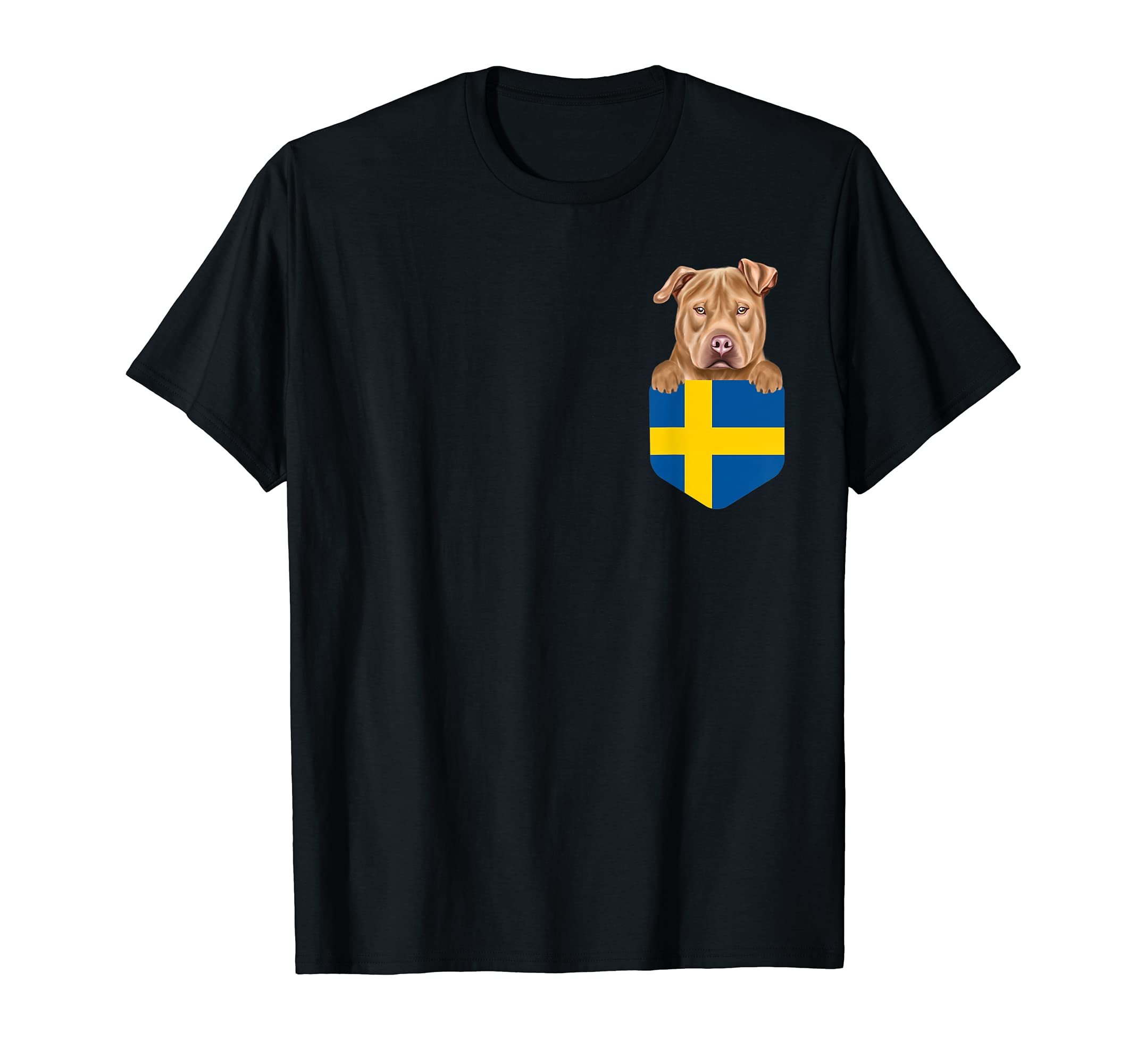 Sweden Flag Usa Staffordshire Terrier Dog In Pocket T-Shirt