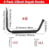 PiPaFox 6pk 15" Heavy Duty Garage Hooks Kayak Canoe Wall Mount Hangers view 2