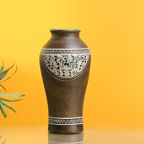 Exclusivelane An Earthen Vessel Urn Shaped Warli Hand Painted