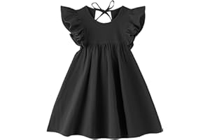 LYXIOF Toddler Baby Girl Cotton Linen Dress Ruffle Sleeve Halter Sleeveless Kids Casual Dresses