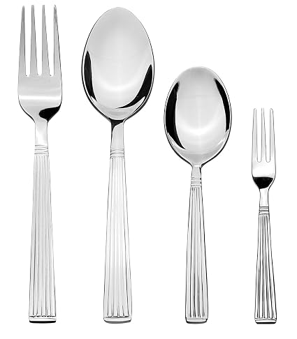 Amazon Brand - Solimo 24 Piece Stainless Steel Cutlery Set, Stripes (Contains: 6 Table Spoons, 6 Tea Spoons, 6 Forks, 6 Fruit Forks)