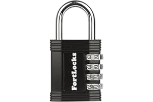 FortLocks Padlock - 4 Digit Combination Lock for Gym Outdoor & School Locker, Fence, Case & Shed – Heavy Duty Resettable Set Your Own Combo – Waterproof & Weatherproof (1 Pack - Black)
