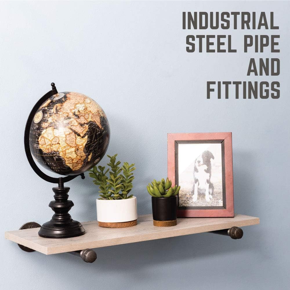 PIPE DÉCOR Industrial Pipe Shelf Brackets 4 Pack, Authentic Pipe Plumbing Fittings and Pieces, Wall Mounted Double Flange Floating Shelves, Rustic Bracket Set for Vintage Shelving Decor (8 Inch): Kitchen & Dining