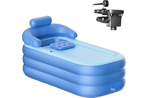 Frstem Inflatable Folding Bathtub for Adults, 63" Collapsible Ice Bath Tub for Athletes, Portable Foldable Hot Tub with Electric Air Pump, SPA Freestanding Soaking Barrel for Indoor or Outdoor