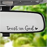 Sbulhia 2PCS Trust in God Rearview Mirror Decals, Self Affirmation Decor Waterproof Vinyl Car Mirror Sticker, Christian Jesus Car Decal Religious Decor for Window Laptop Tumbler (Black)
