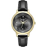 Jessica Simpson Women's Leather Band Watch, Round Faceted Crystal Dial, Classic Quartz Movement, Elegant Dress Watch for Women