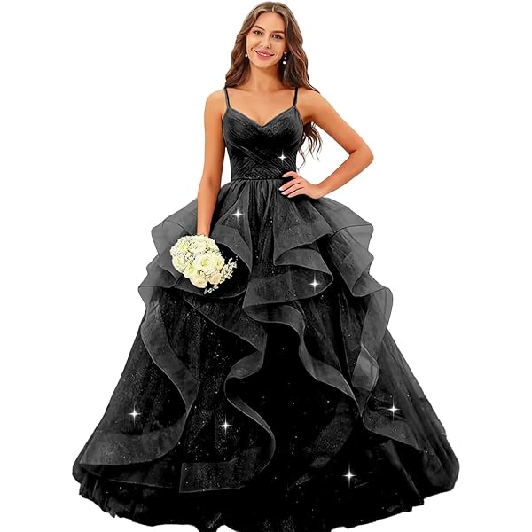 Amazon.com: Women's Prom Dresses Spaghetti Straps Tulle Sparkly Formal  Evening Gown Ruffle Layered Princess Ball Gowns EA04-CU Aqua : Clothing,  Shoes & Jewelry