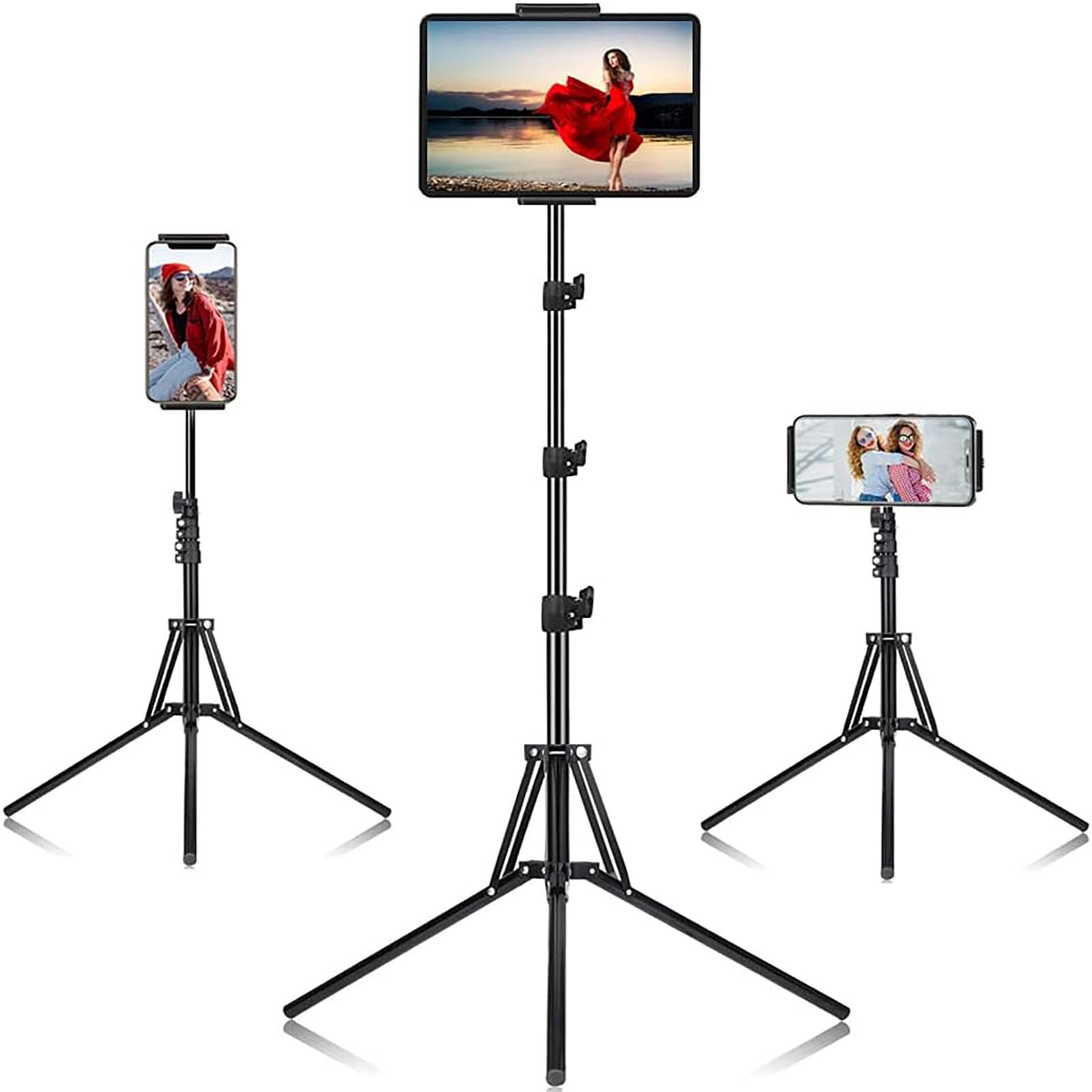 iPad Tripod Stand - Adjustable Height & 360° Rotating Mount for iPad Pro, iPhone, Kindle & Tablets 4.5-12.9 Inch