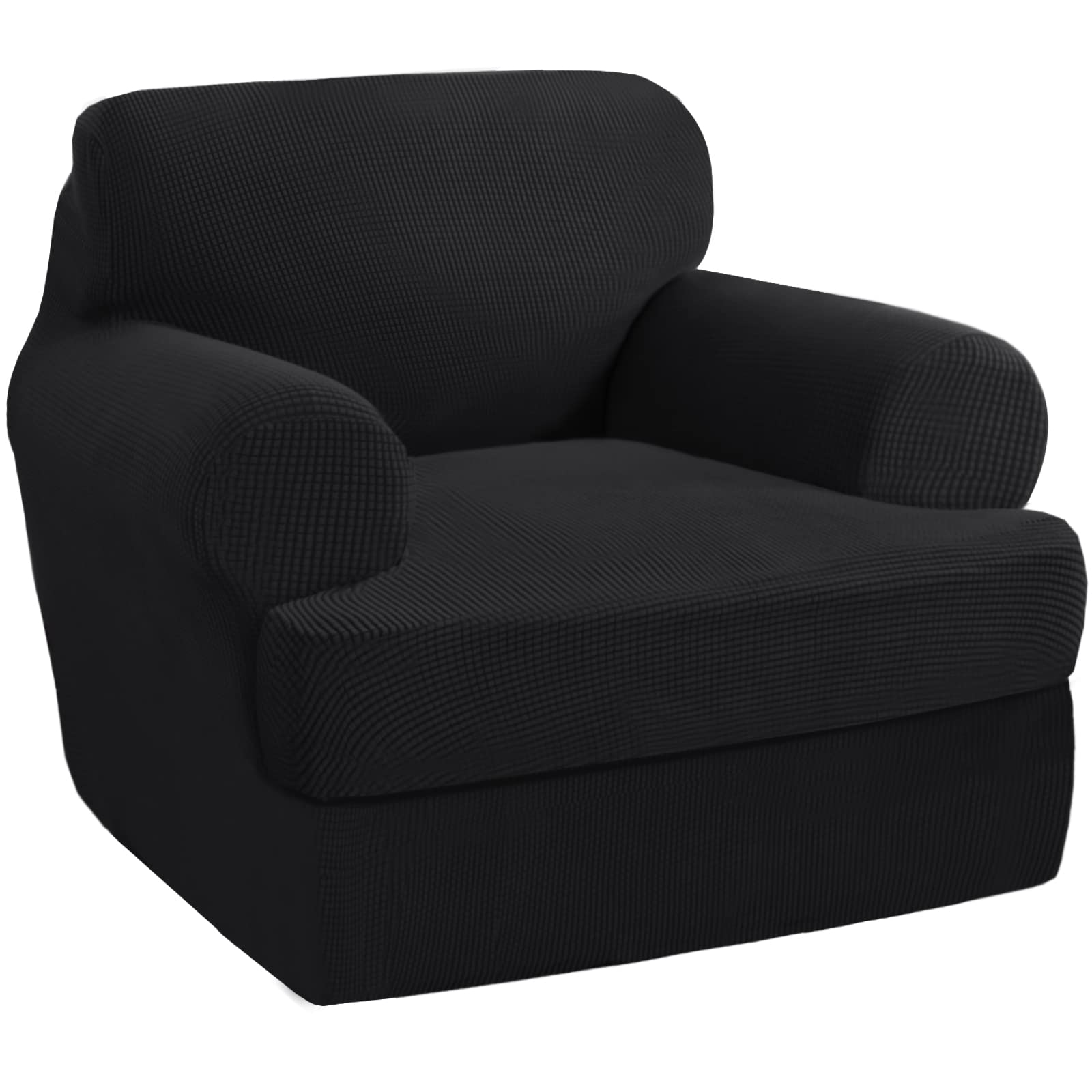 Photo 1 of PrinceDeco 2 Pieces Armchair Slipcover Stretch Couch Covers for T Cushion Chair Slipcovers Soft Arm Chiar Cover Furniture Covers with 1 Individual T Shape Seat Covers Width Up to 40"- Black