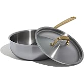Made In Cookware - 3 Quart Stainless Steel Saucier Pan (Antique Brass Handle) - 5 Ply Stainless Clad - Professional Cookware - Crafted in Italy - Induction Compatible