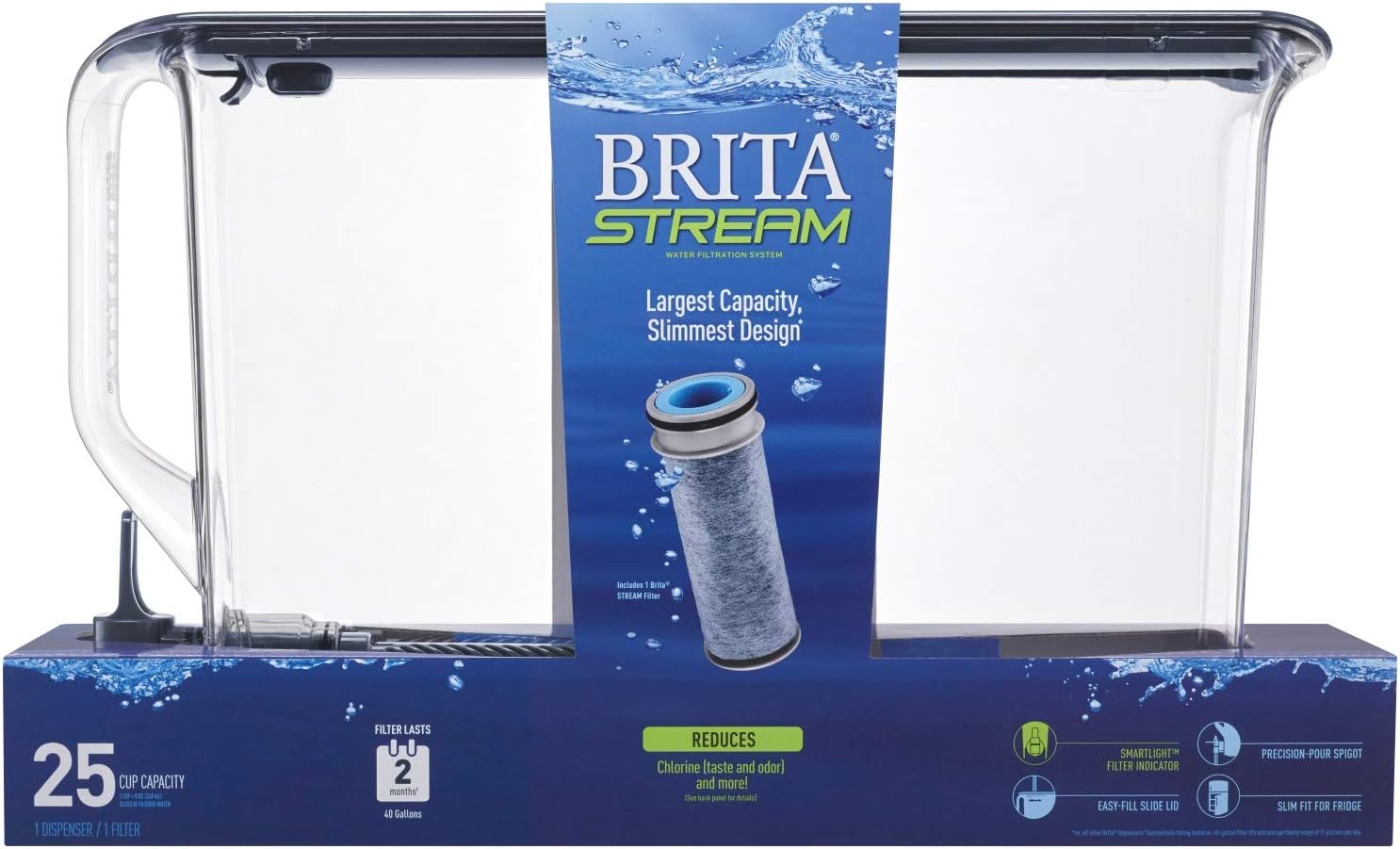 Brita UltraSlim Dispenser with 1 Stream Filter-BPA Free, Extra Large 25 Cup, Slate: Kitchen & Dining