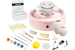 MZOKUU Mini Pottery Wheel Kit - 6" Pottery Wheel for Kids, Teens & Adults Beginners, 2 Lb Air Dry Clay & 18PCS Clay Tools Included, Crafts for Home DIY, Ceramic Work & Art Creatio (Pink)