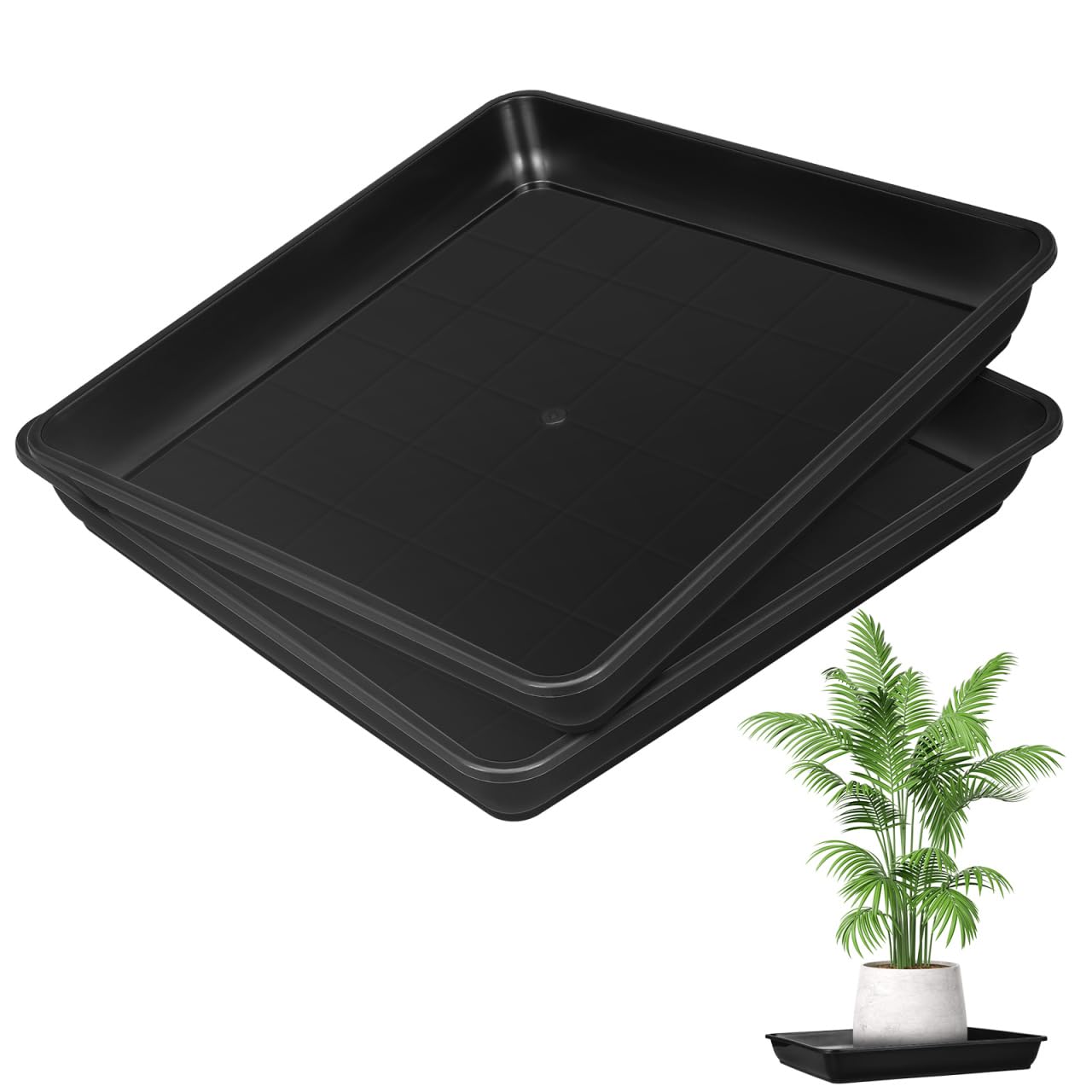 Yardwe 2Pcs Square Plant Saucer Trays Plastic Planter Drip Trays for Indoor Outdoor Flower Pots Protecting Floors and Surfaces, 41X41X5.5cm
