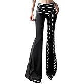 Inpunktoo Goth Fashion Bell Bottom Pants for Woman Alt Hippie Flared Y2k Disco Rock Punk High Waisted Wide Leg Lounge