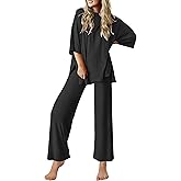 Ekouaer Lounge Sets for Women Short Sleeve Tops and Long Pants Soft Comfy Pajamas Set 2 Piece Outfits