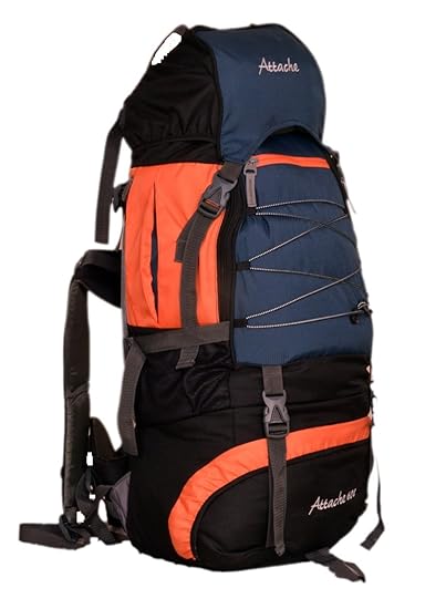 ATTACHE Polyester 60 Ltr Orange & Navy Blue Trekking Backpacks