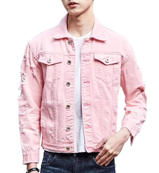 men hole stylish long sleeve denim jacket
