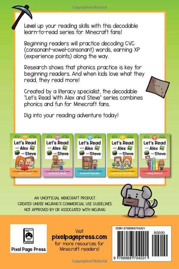 Let's Read With Alex and Steve! Level 1 - Short Vowels and CVC Words: A Decodable Book for Minecraft Readers (Let's Read With Alex and Steve! A Decodable Series for Minecraft Readers) Let's Read With Alex and Steve! Level 1 - Short Vowels and CVC Words: A Decodable Book for Minecraft Readers (Let's Read With Alex and Steve! A Decodable Series for Minecraft Readers) Let's Read With Alex and Steve! 