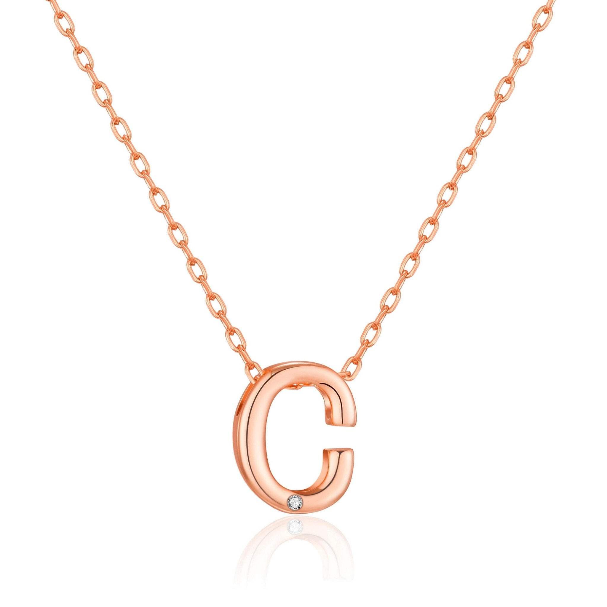 Philip Jones Rose Gold Plated Initial Necklace Letter C Created with Zircondia® Crystals